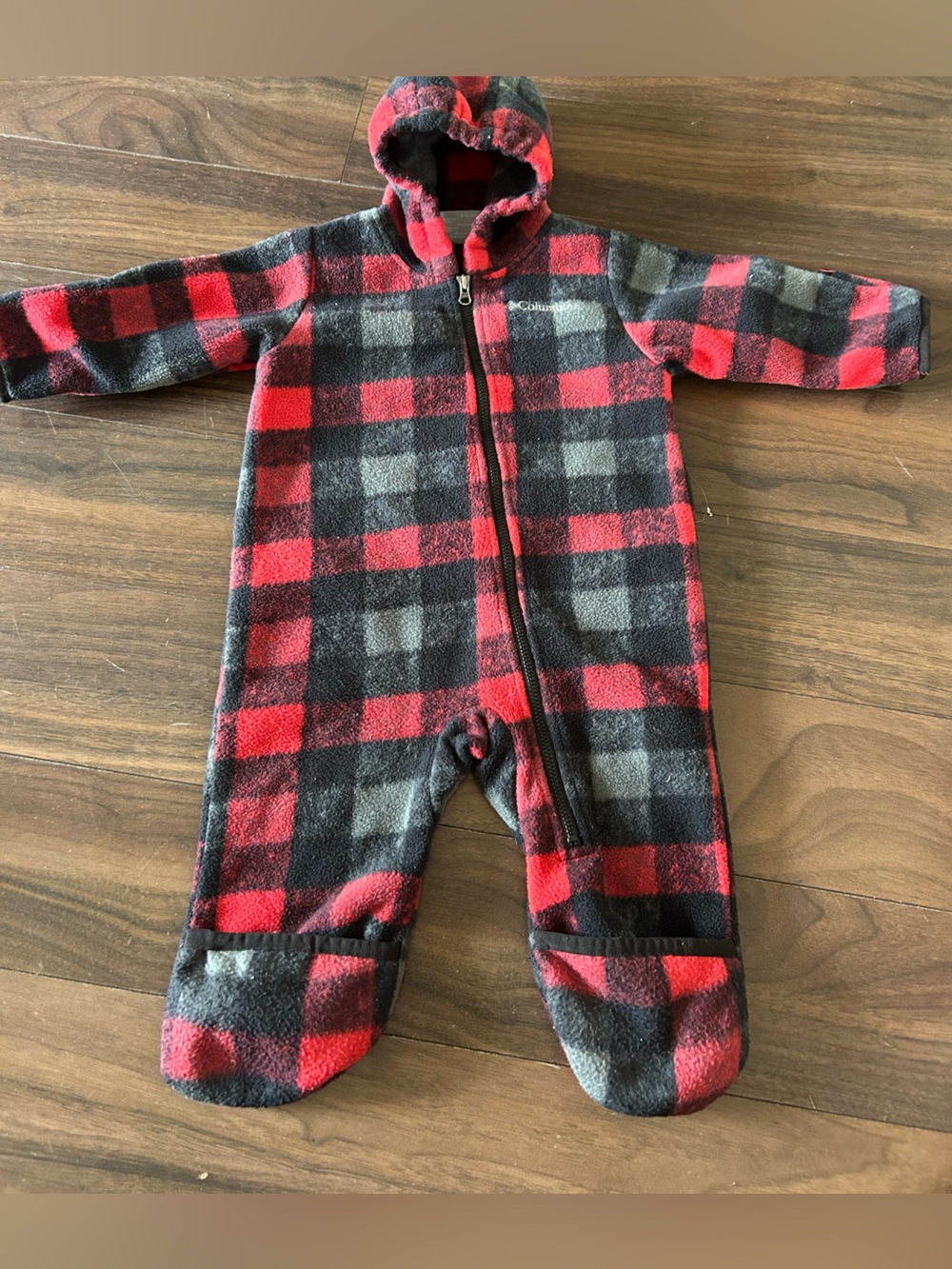 Red and Black Buffalo Plaid Fleece Baby One-Piece